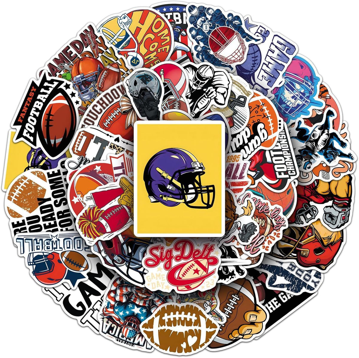 50Pcs American Football Stickers Rugby, Helmet, Shoulder Armor Styling Stickers Set, Power Sports Decoration, Suitable for Cars, Helmets, Suitcases, Laptops, Gym Water Bottles (American Football)