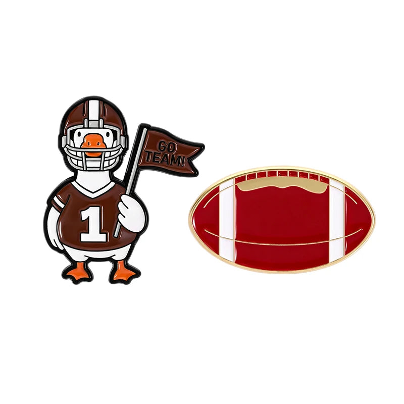 American Football Rugby Player Duck Enamel Pin Cute Duck Go Team! with Flag Brooches Bag Lapel Badge Jewelry Gift for Friends