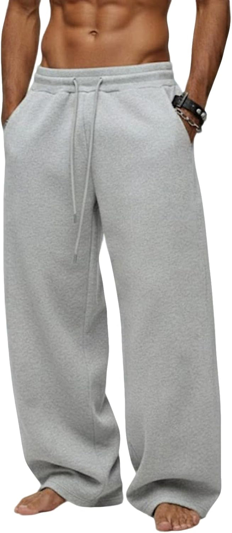 Men'S Baggy Sweatpants Wide Leg Fleece Lounge Joggers with Deep Pockets
